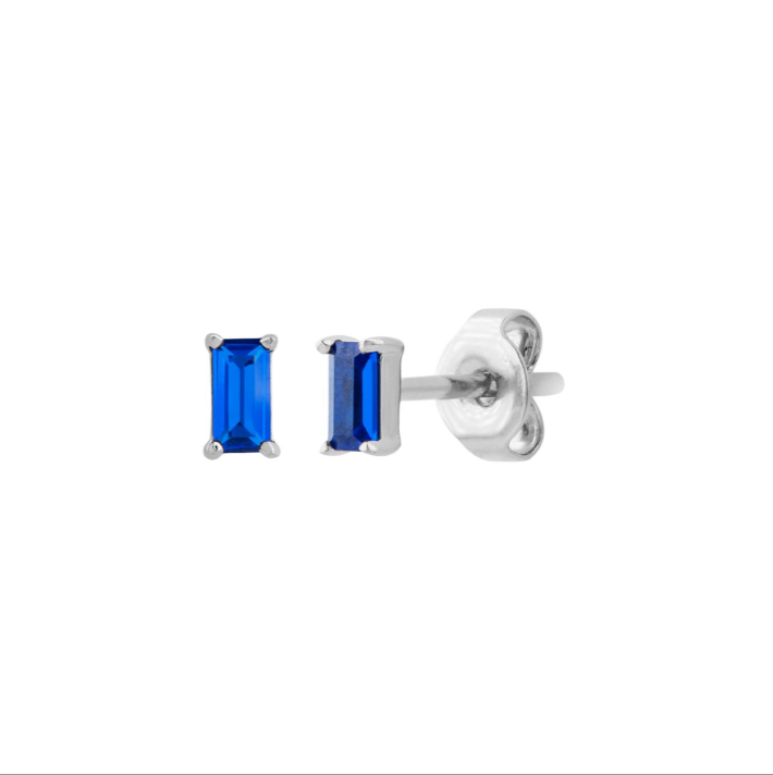 ST757 | Silver Sapphire Baguette Stud Earrings