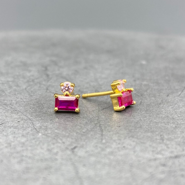 ST825 | Gold Filled Ruby CZ Baguette Post Earrings