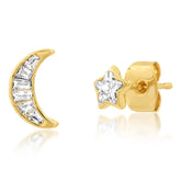 Star and Moon CZ Post Earrings