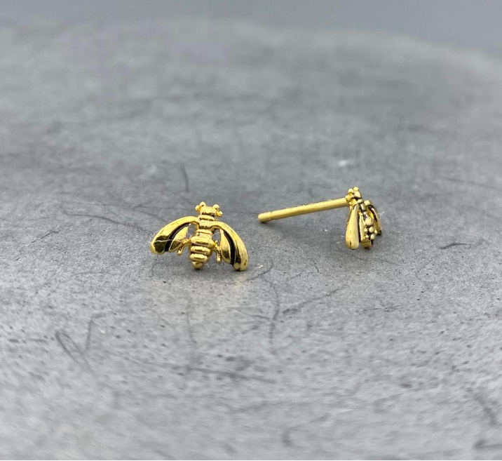 Gold Filled Oxidized Bee Stud Earrings