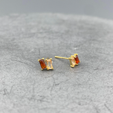 STG360GACZ | Gold Filled Twin Garnet CZ & Champagne CZ Baguette Post Earrings