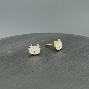 STG685 | Gold Filled Enamel Cat Face Post Earrings