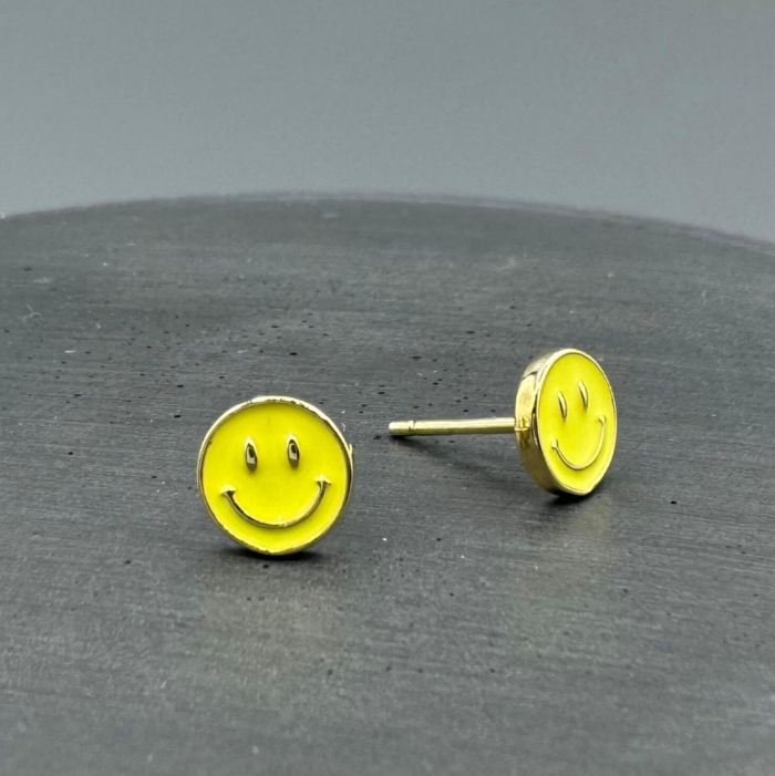 STG687 | Gold Filled Yellow Smiley Face Stud Earrings