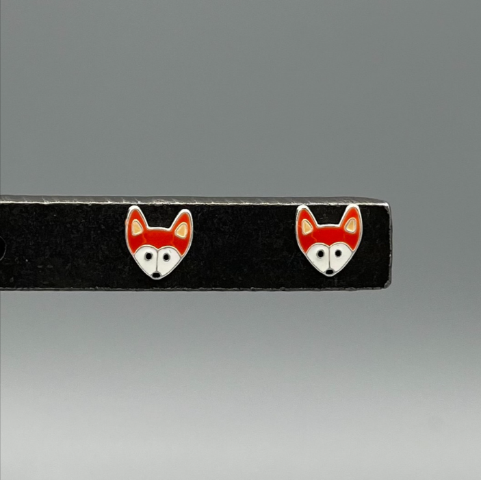 STS292 | Silver Enamel Fox Stud Earrings