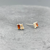 STS360GACZ | Silver Twin Garnet CZ & Champagne CZ Baguette Post Earrings