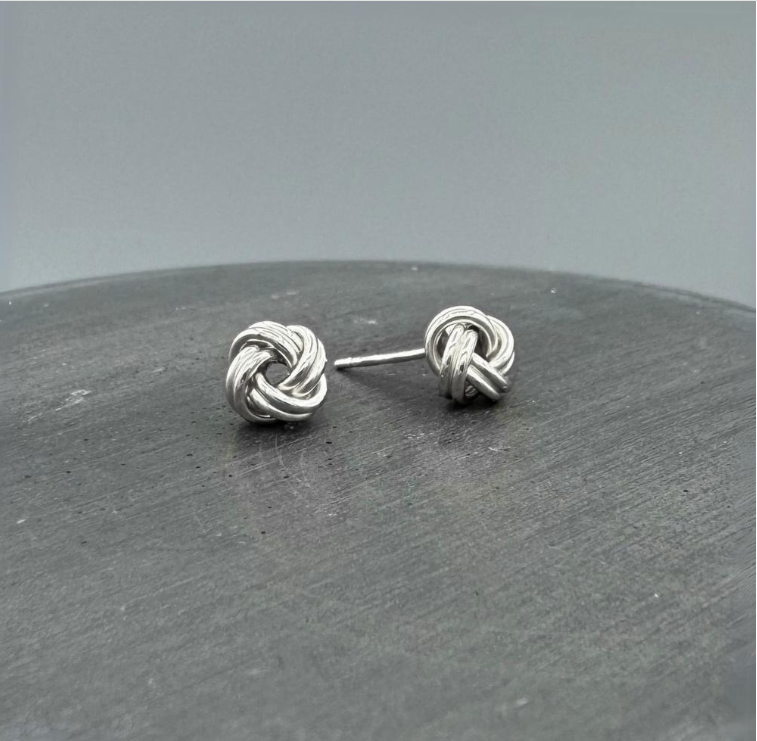 Silver Double Line Knot Stud Earrings