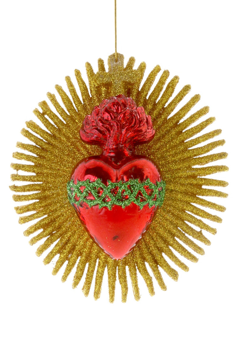 Sunburst w/Sacred Heart Ornament (red)