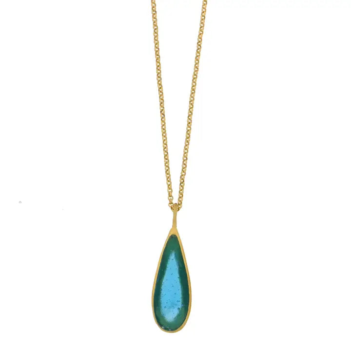 Tear Drop Bubble Pendant 16" Adj Turquoise