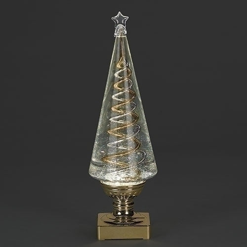 14" Lighted Tree w/Gold & Silver Rotating Spirals