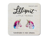 Rainbow Unicorn Earrings - Pink