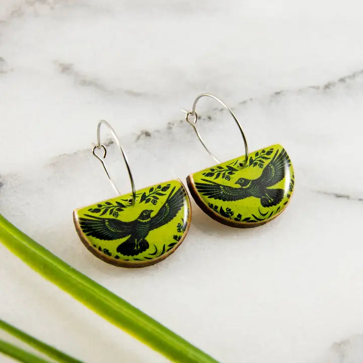 Vintage Citron Raven Earrings