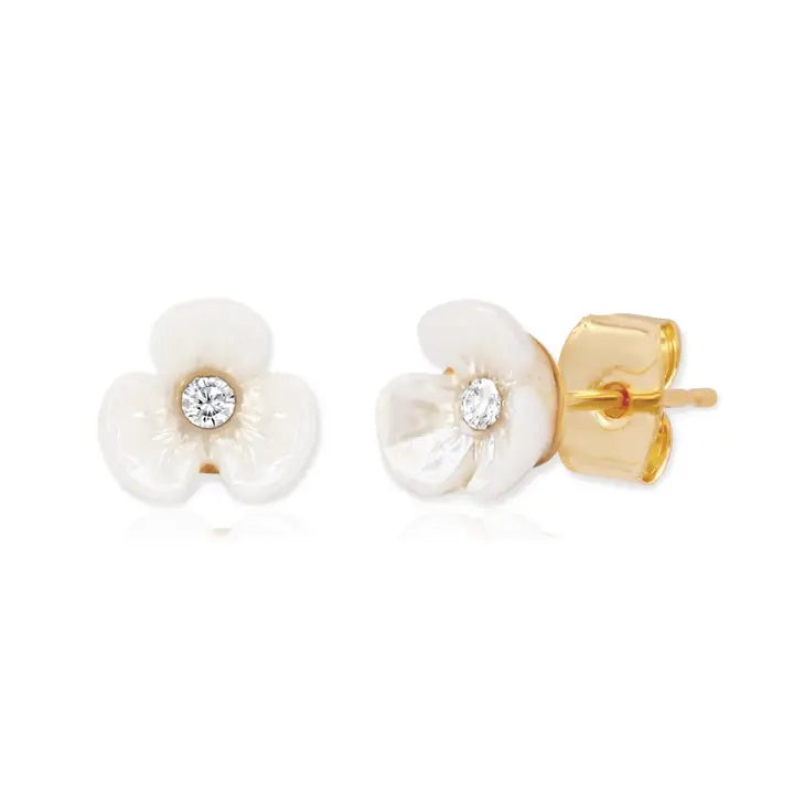 Tiny Iridescent Flower Studs - White