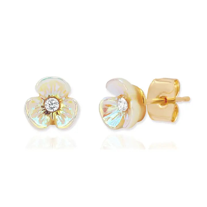 Tiny Iridescent Flower Studs - Yellow