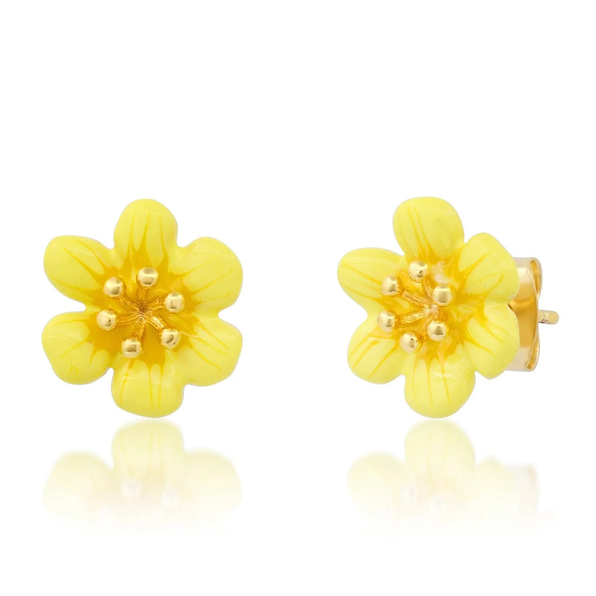Yellow Enamel Flower Stud Earrings