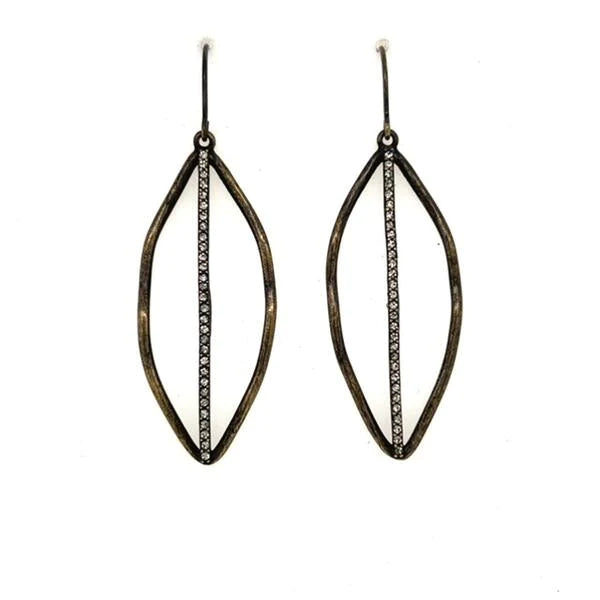 Open Leaf Earrings w/Black Diamond Crystals