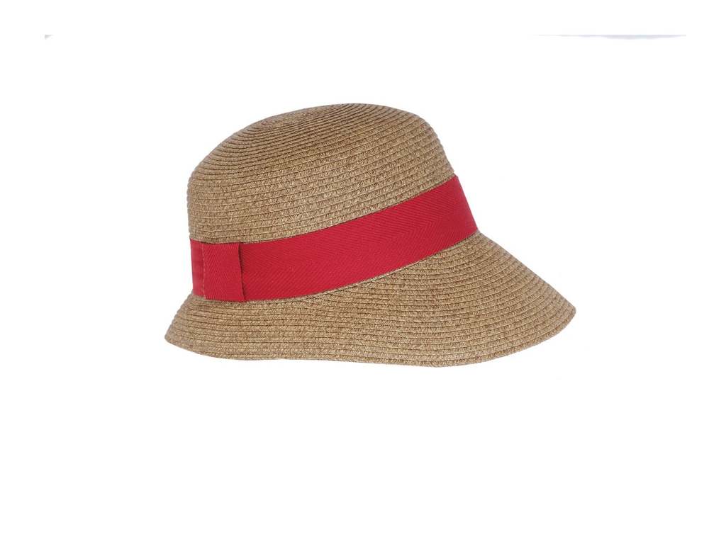 Asymmetrical  Cloche Hat - Natural/Red