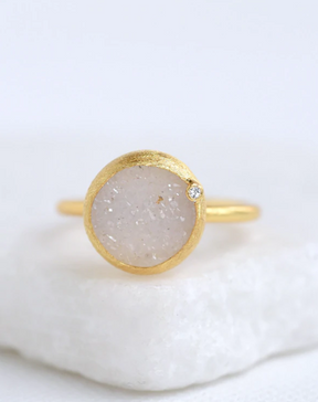 Round Druzy w/Diamond Ring (gold)