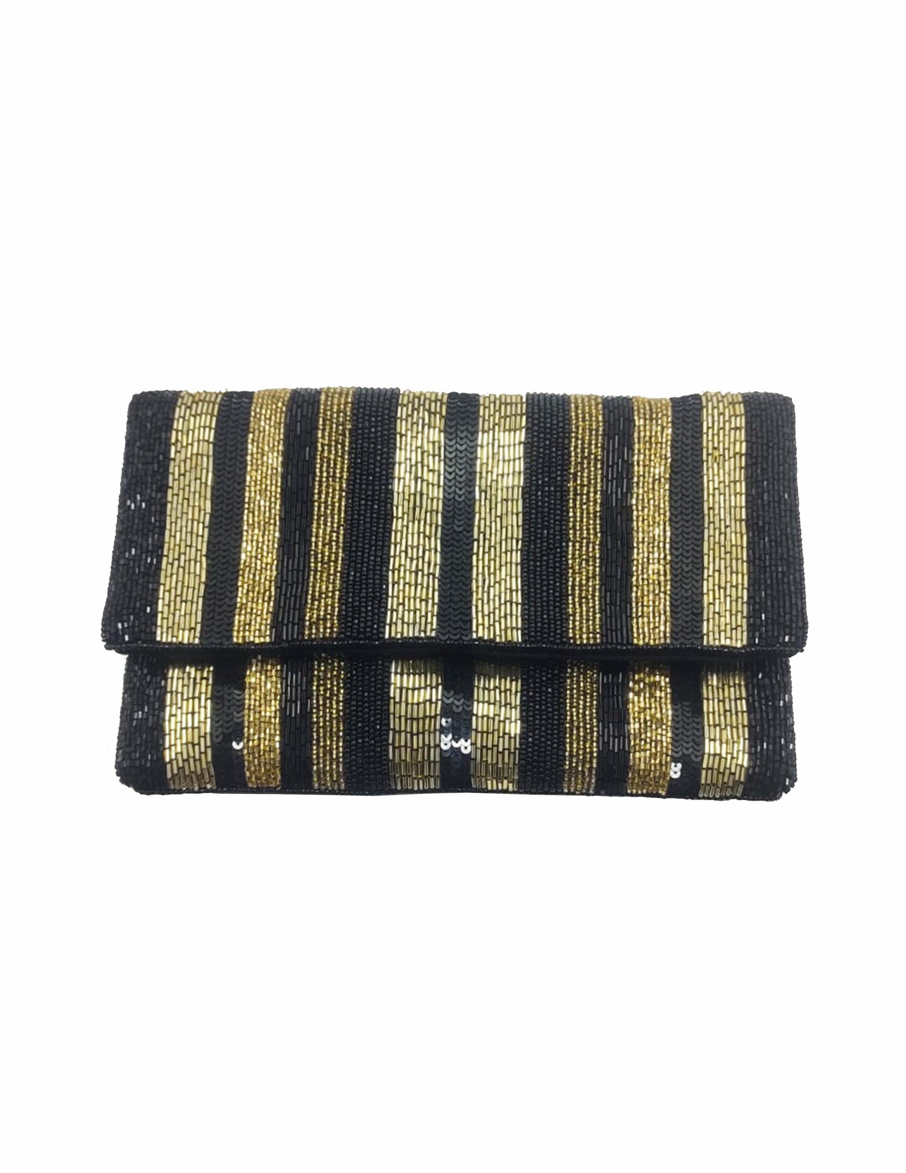 Black & Gold Stripe Beaded Mini Bag
