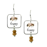 Bee Happy Small Square w/Beads Earrings