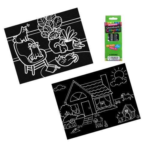 Chalkboard Travel Mat - Cat/Dog (Set of 2 w/crayons)