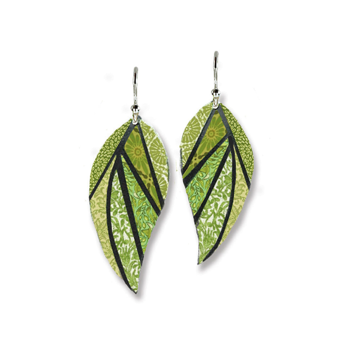 Green Tapestry Med Leaf Earrings
