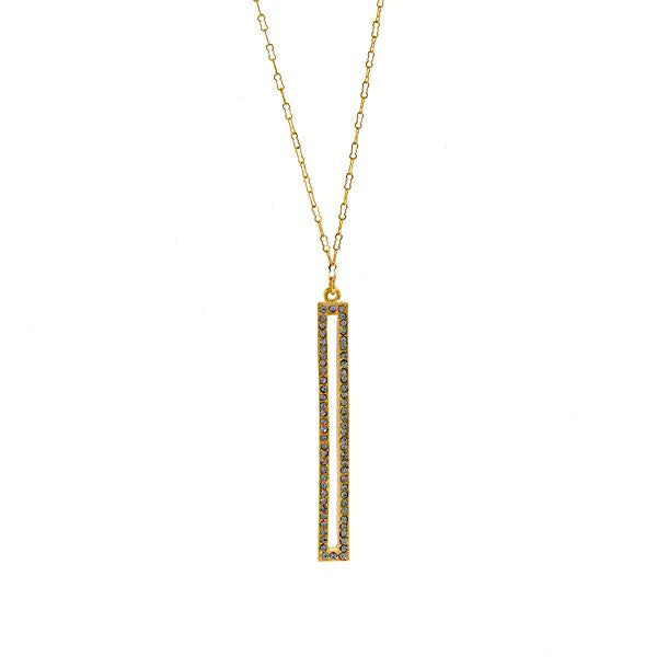 18K Gold Plate Rectangle Necklace w/Black Diamond Crystals
