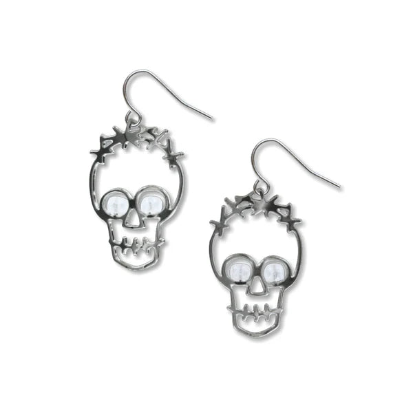Two Skulls Clear Bead Earrings
