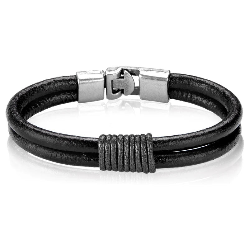 Leather Twined Double Strand Bracelet
