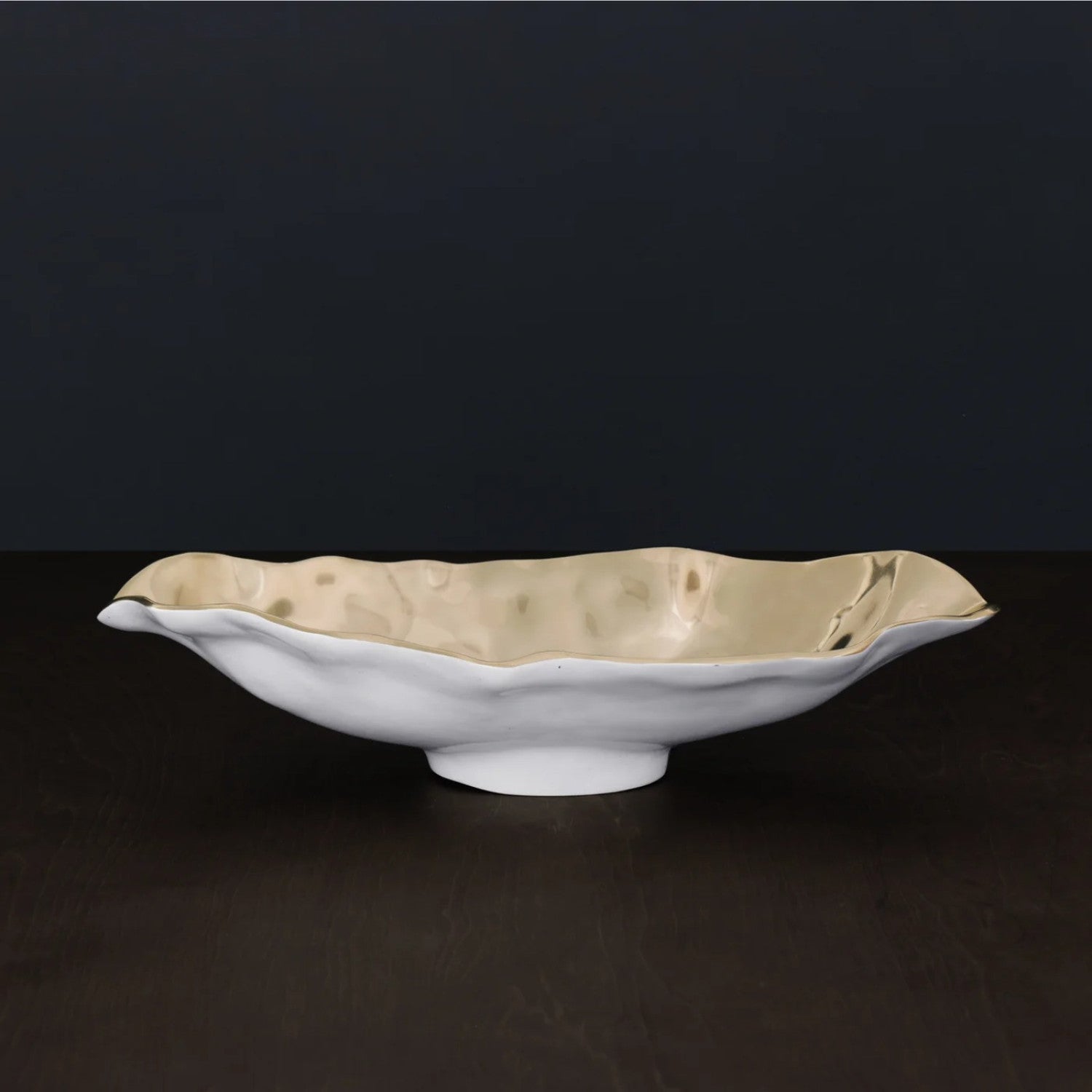 Thanni Maia Medium Long Oval Bowl (White & Gold)