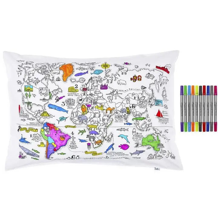 Eat Sleep Doodle World Map Pillowcase